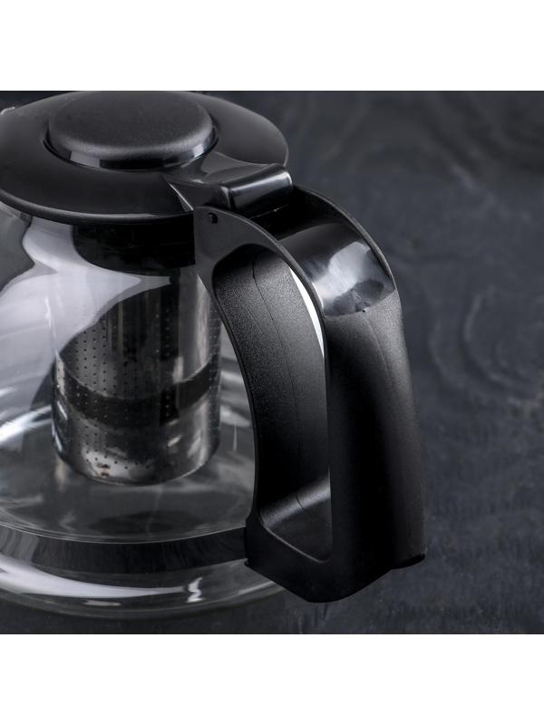 Чайник стеклянный заварочный «Иллюзия», 1,6 л, с металлическим ситом, цвет чёрный