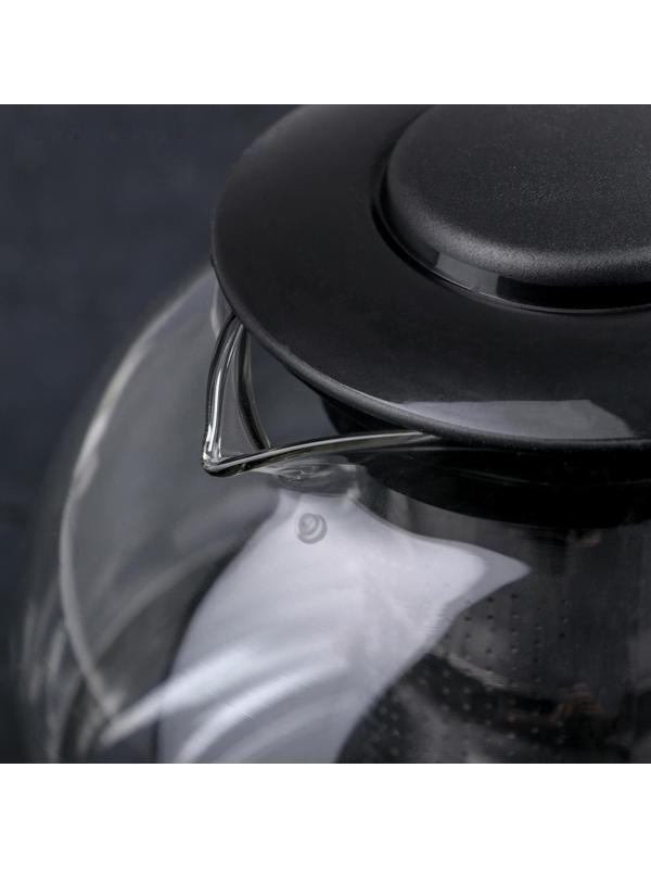 Чайник стеклянный заварочный «Иллюзия», 1,6 л, с металлическим ситом, цвет чёрный