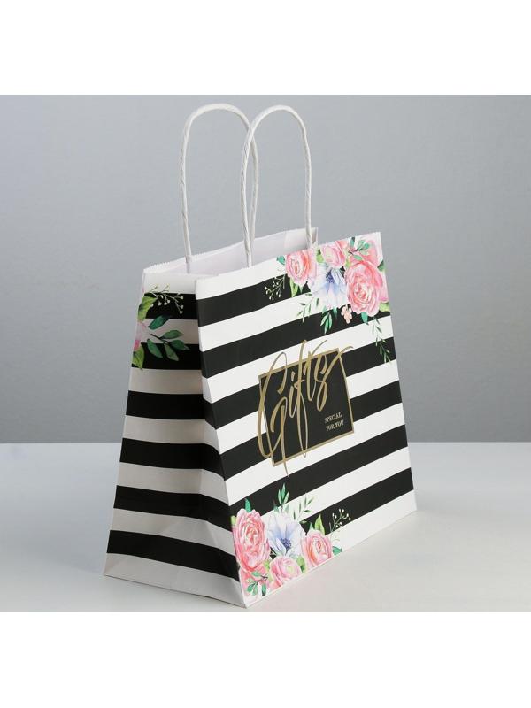 Пакет подарочный крафтовый «Gifts», 25 × 22 × 12 см