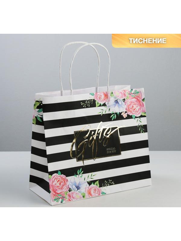 Пакет подарочный крафтовый «Gifts», 25 × 22 × 12 см