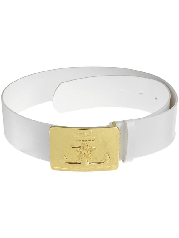 Ремень моряка белый, пряжка с якорем золотая, 110 см