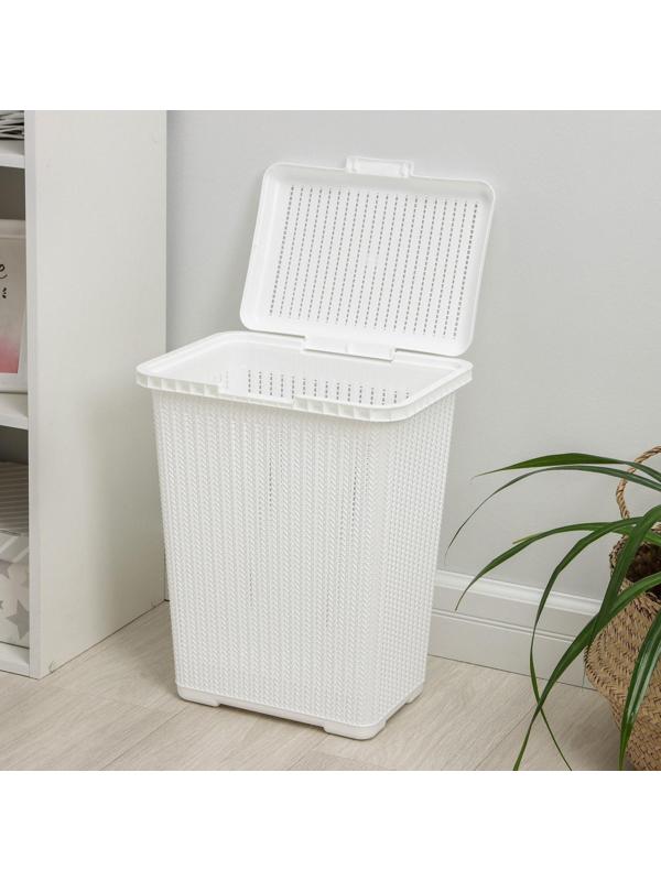 Корзина бельевая с крышкой «Вязаное плетение», 25 л, 37×27,5×46,5 см, цвет белый