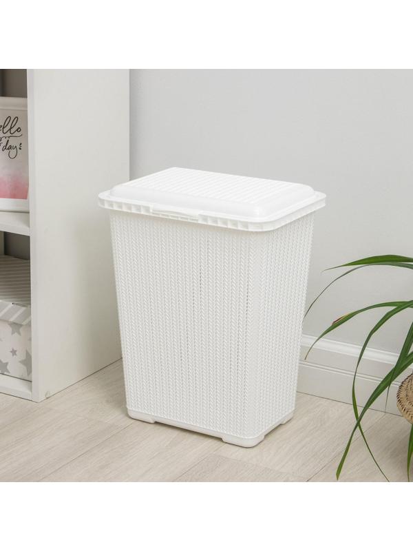 Корзина бельевая с крышкой «Вязаное плетение», 25 л, 37×27,5×46,5 см, цвет белый