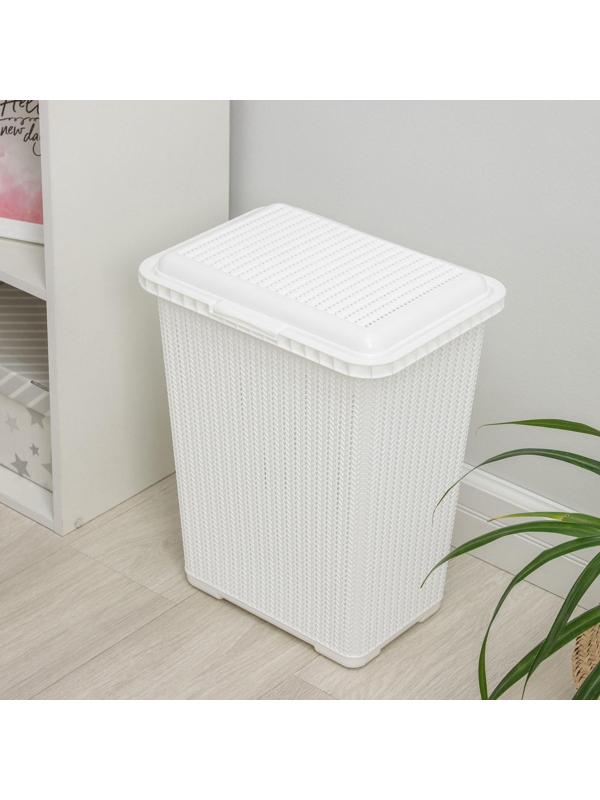 Корзина бельевая с крышкой «Вязаное плетение», 25 л, 37×27,5×46,5 см, цвет белый