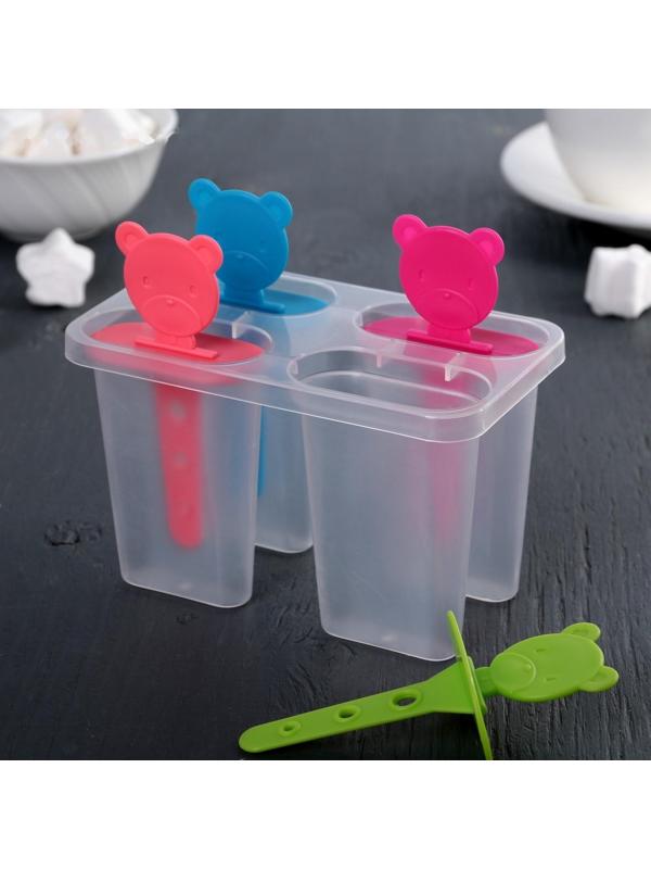 Форма для мороженого «Медвежонок», 13×11,5×7,5 см, 4 ячейки, цвет МИКС