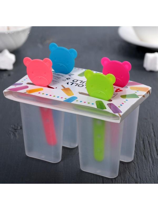 Форма для мороженого «Медвежонок», 13×11,5×7,5 см, 4 ячейки, цвет МИКС