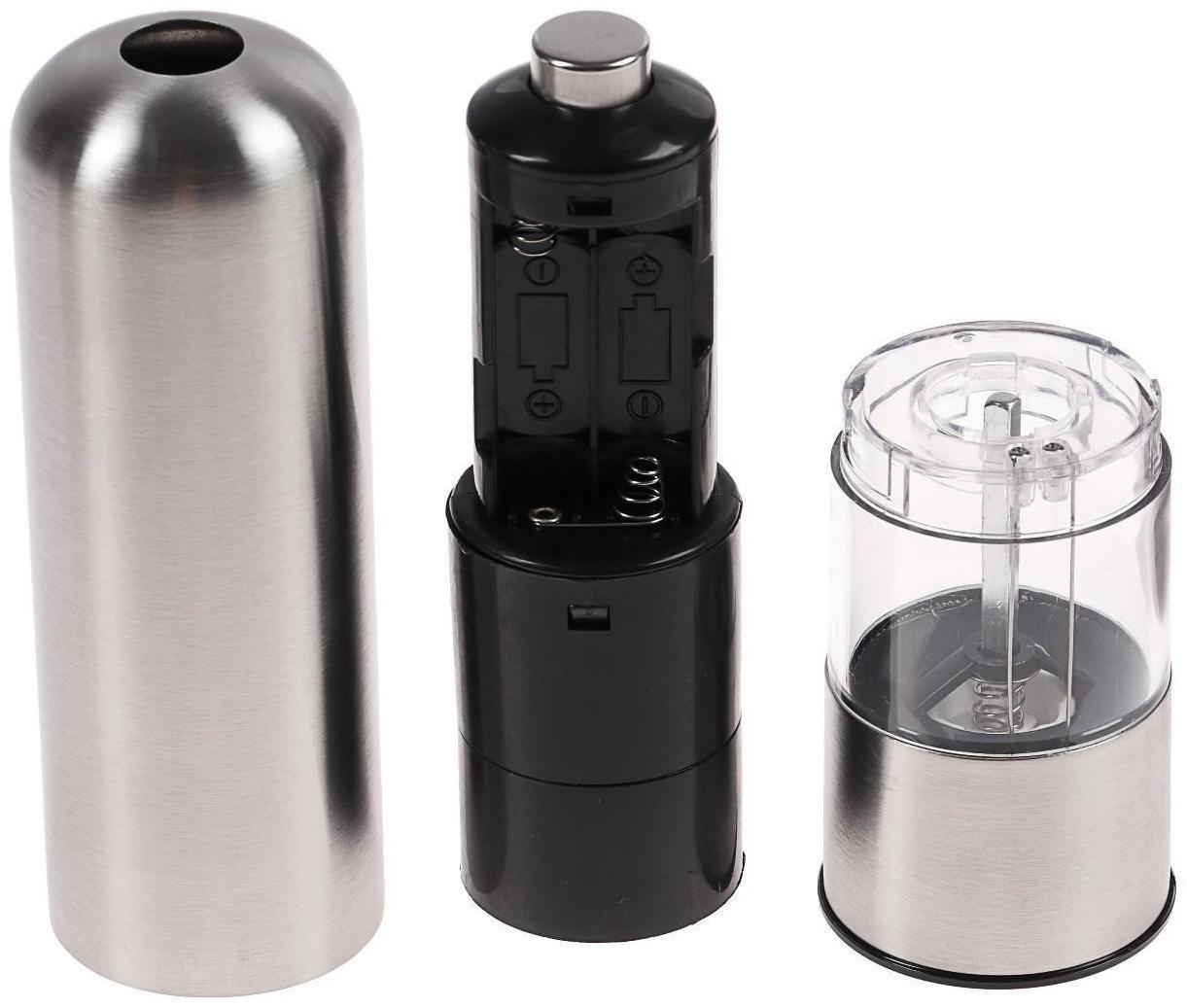 Мельница электрическая Luazon LET-002, металл, от батареек, серебристая