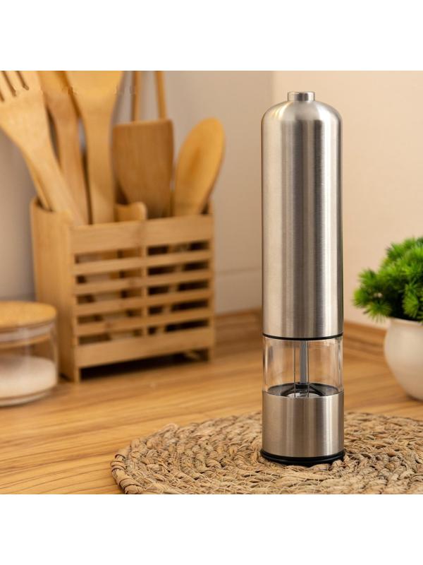 Мельница электрическая Luazon LET-002, металл, от батареек, серебристая