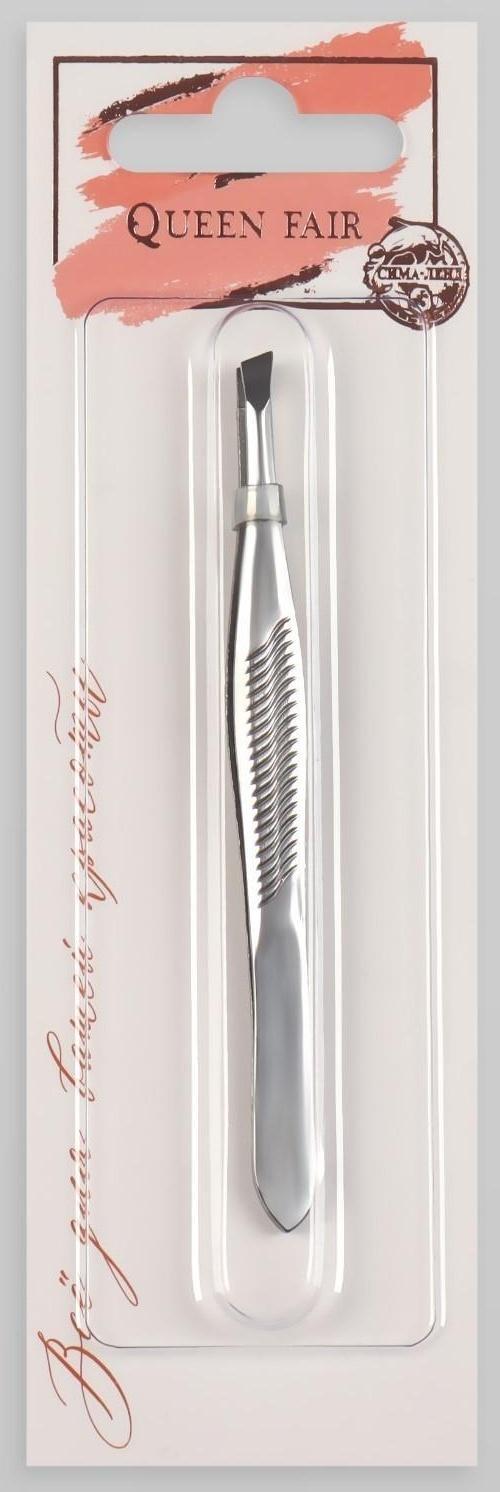 Пинцет скошенный, узкий, 9 см, на блистере, цвет серебристый