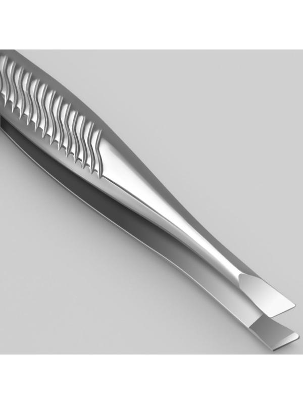 Пинцет скошенный, узкий, 9 см, на блистере, цвет серебристый