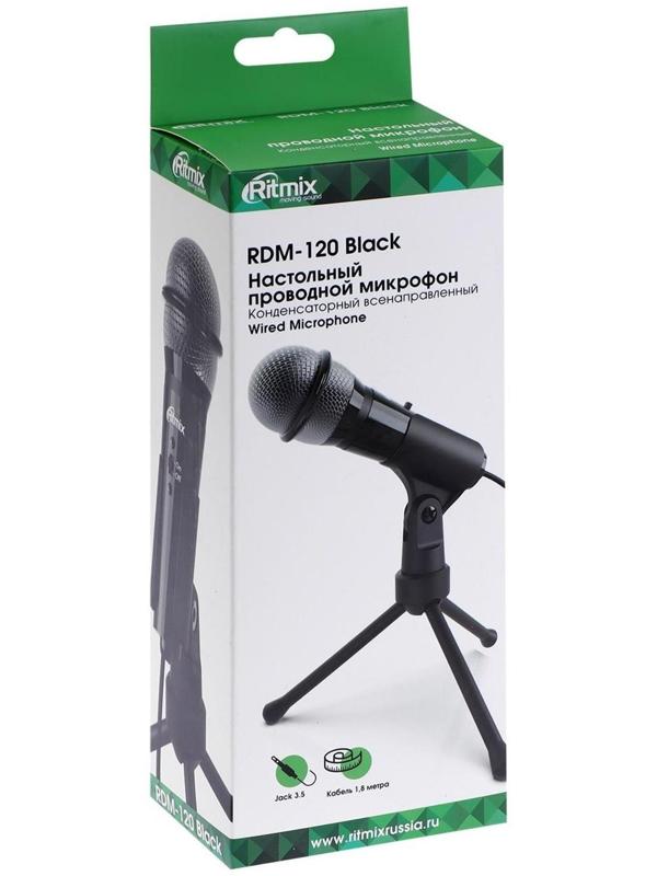 Микрофон Ritmix RDM-120, 30 дБ, 2.2 кОм, разъём 3.5 мм, кабель 1.8 м, черный