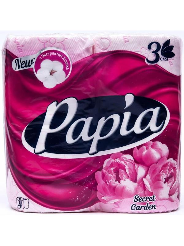 Туалетная бумага Papia «Таинственный сад», 3 слоя, 4 рулона