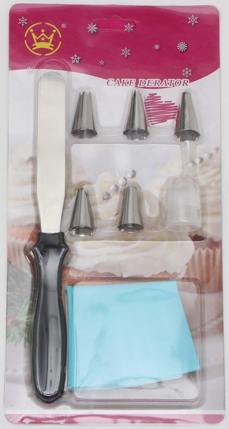 Набор кондитерский, 8 предметов: насадки 5 шт, адаптер, мешок, шпатель, насадки, цвет МИКС