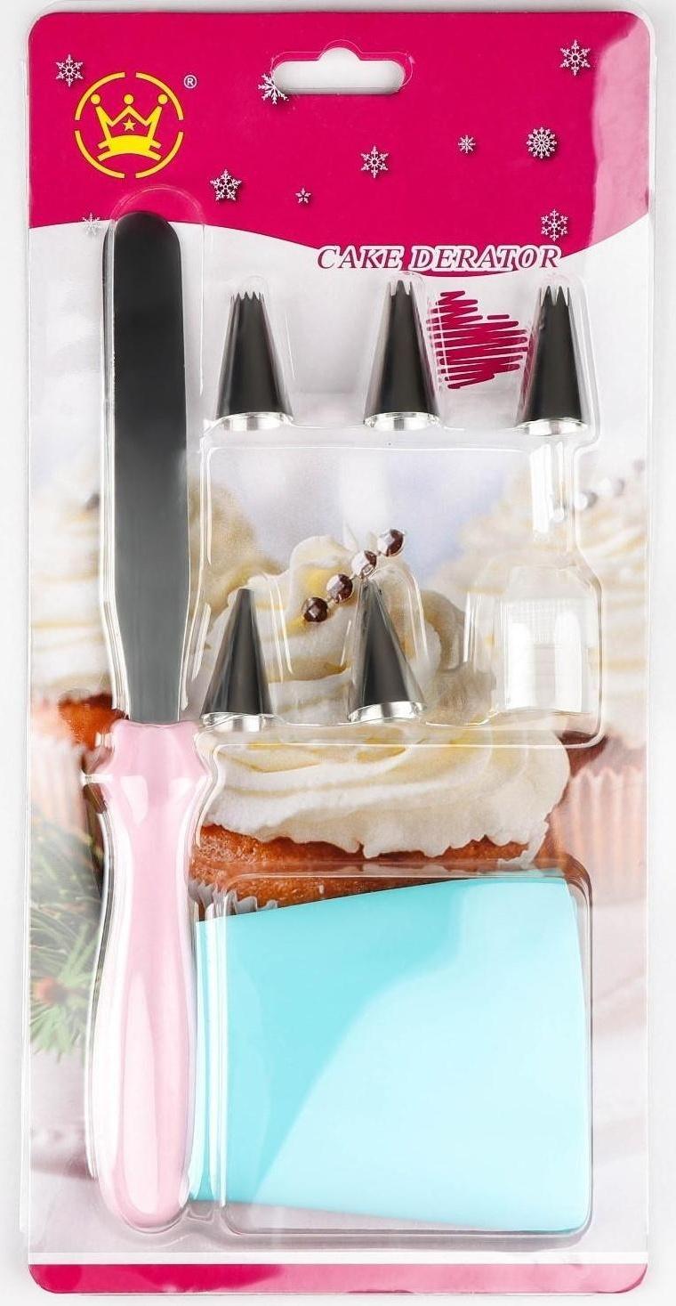 Набор кондитерский, 8 предметов: насадки 5 шт, адаптер, мешок, шпатель, насадки, цвет МИКС