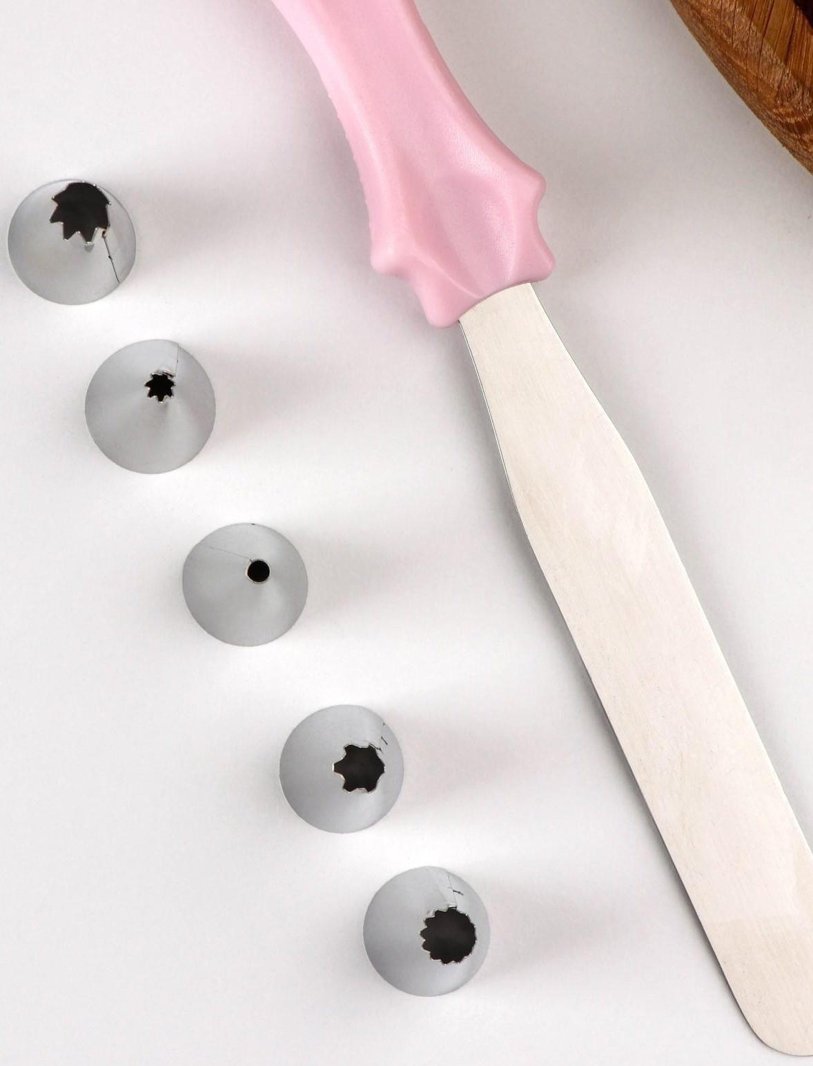 Набор кондитерский, 8 предметов: насадки 5 шт, адаптер, мешок, шпатель, насадки, цвет МИКС