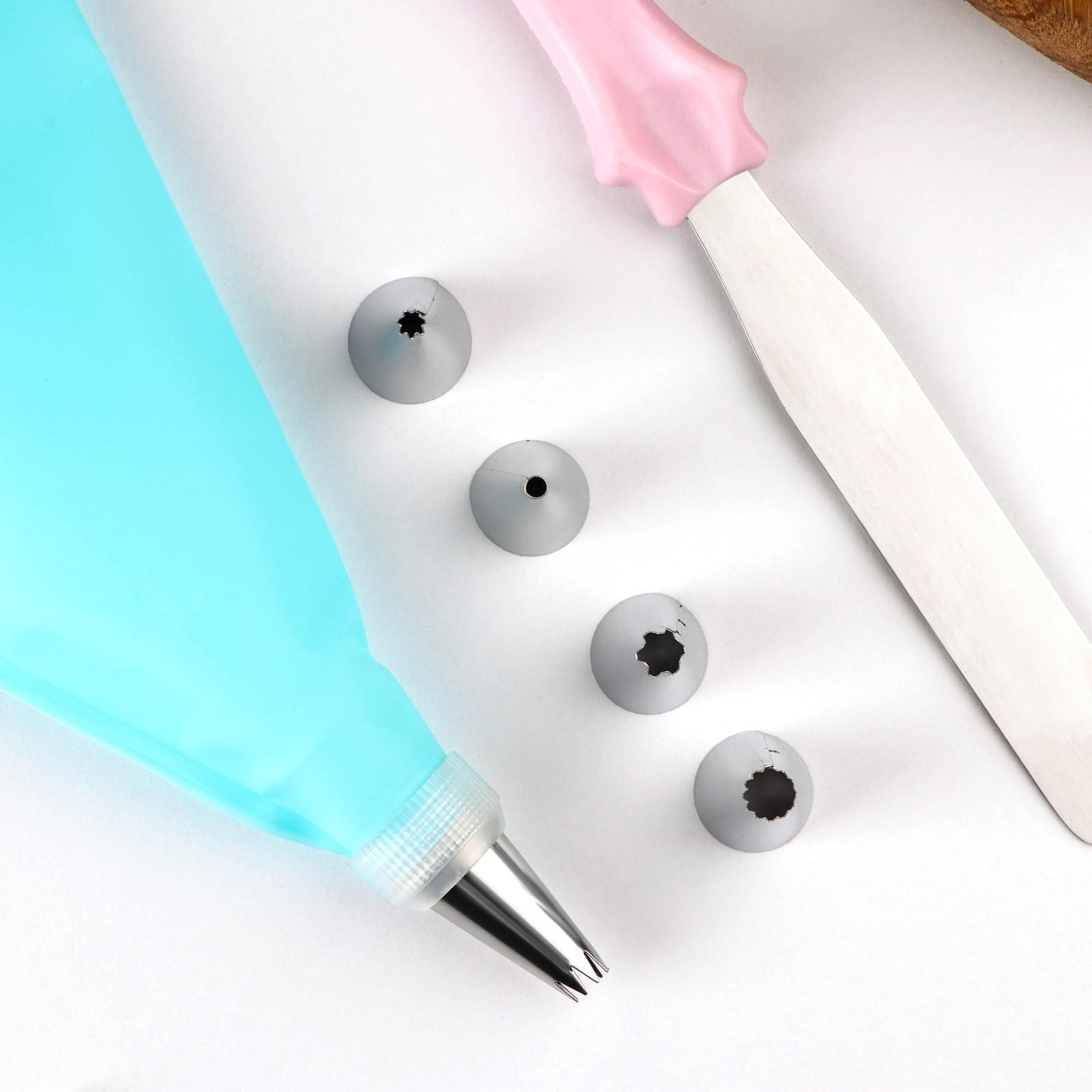 Набор кондитерский, 8 предметов: насадки 5 шт, адаптер, мешок, шпатель, насадки, цвет МИКС