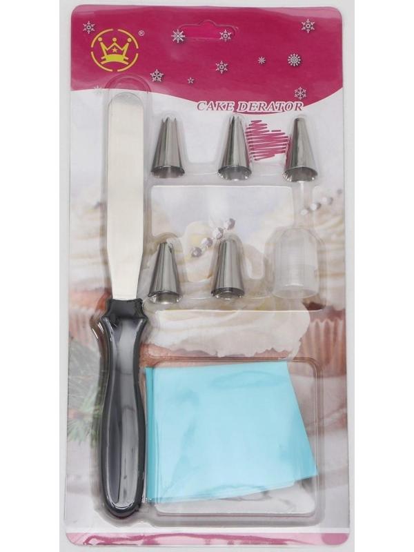 Набор кондитерский, 8 предметов: насадки 5 шт, адаптер, мешок, шпатель, насадки, цвет МИКС