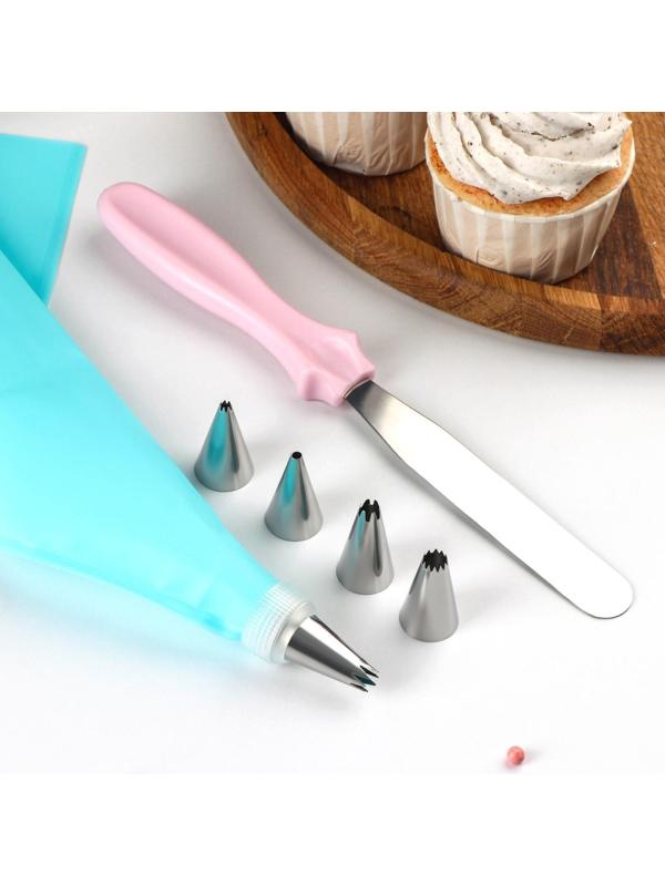 Набор кондитерский, 8 предметов: насадки 5 шт, адаптер, мешок, шпатель, насадки, цвет МИКС