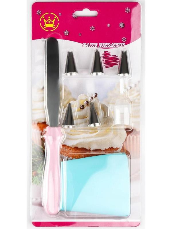 Набор кондитерский, 8 предметов: насадки 5 шт, адаптер, мешок, шпатель, насадки, цвет МИКС