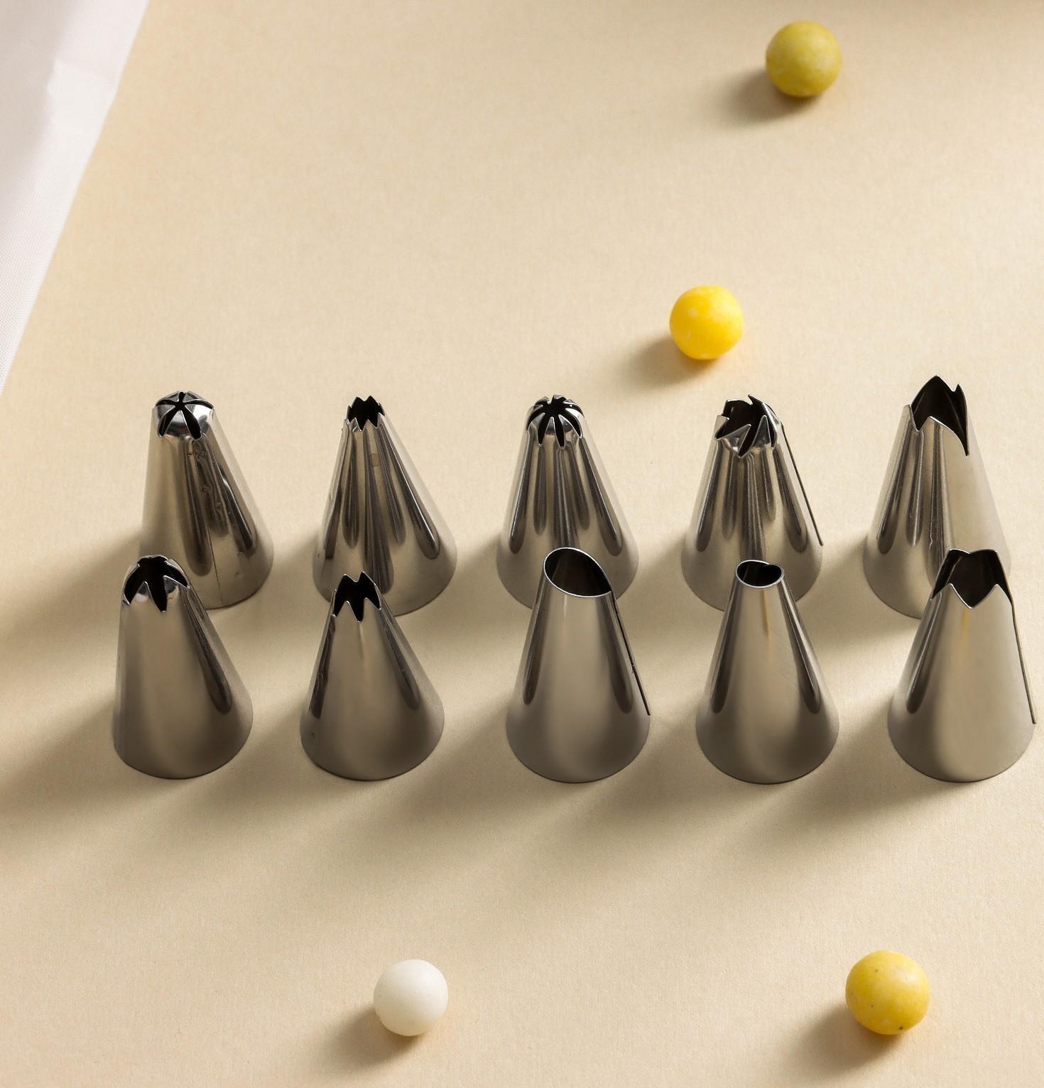 Набор кондитерский Доляна, 11 предметов: мешок, 10 насадок, цвет МИКС