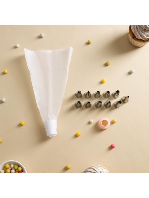 Набор кондитерский Доляна, 11 предметов: мешок, 10 насадок, цвет МИКС