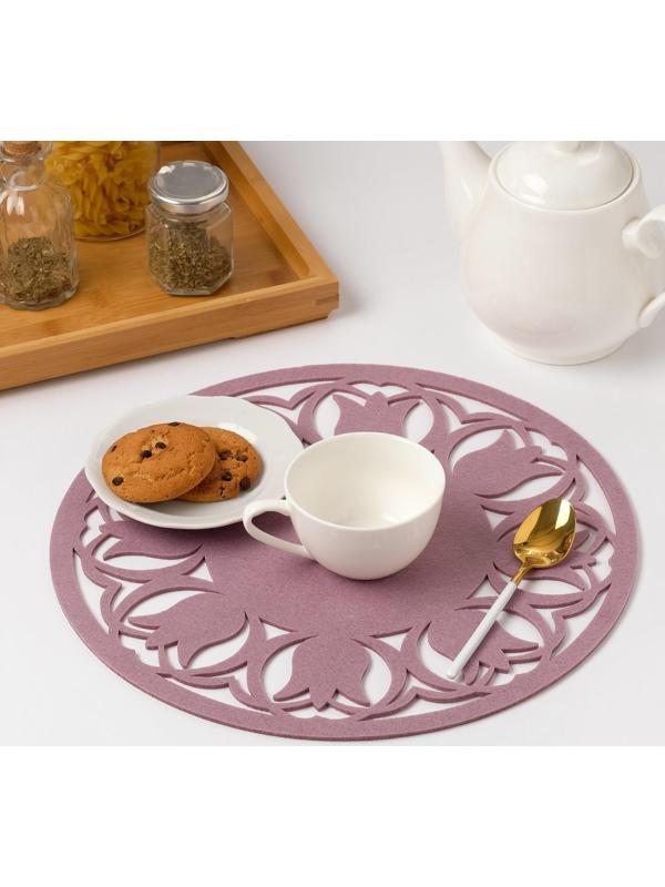 Салфетка декоративная Доляна «Тюльпаны» цвет сиреневый, d 30 см