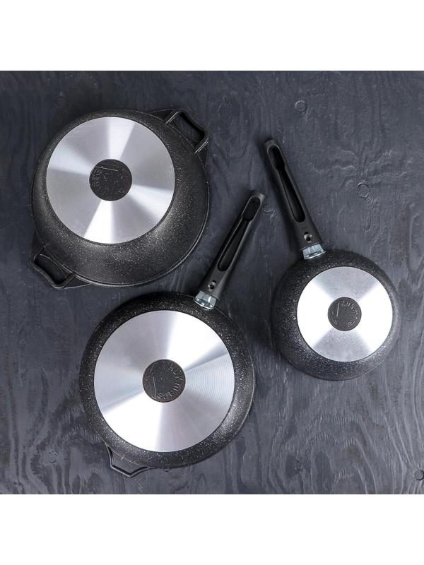 Набор кухонной посуды «Мраморная №3», 6 предметов, крышка, съёмная ручка, антипригарное покрытие, цвет тёмный мрамор