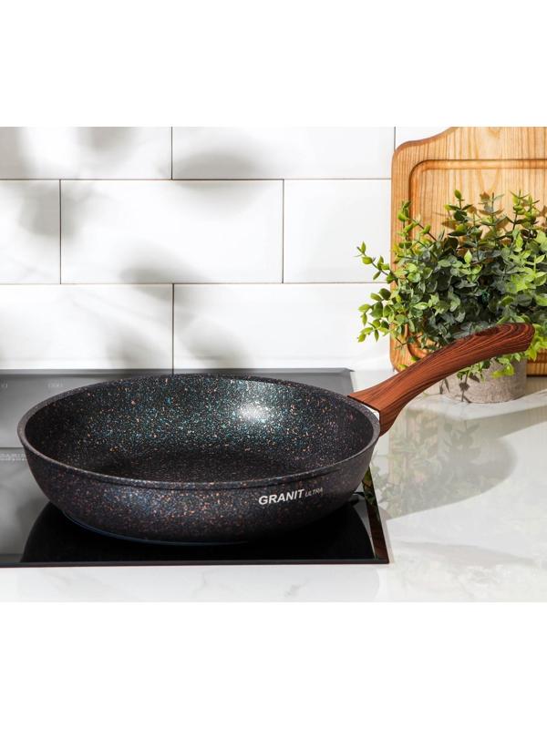 Сковорода Granit ultra, d=28 cм, пластиковая ручка, антипригарное покрытие, цвет чёрный