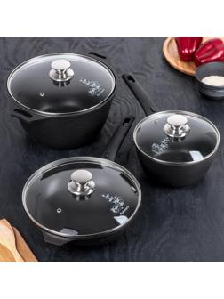 Набор кухонной посуды «Традиция №1», антипригарное покрытие, крышка, цвет чёрный