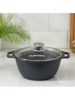 Кастрюля, 2 л, стеклянная крышка, антипригарное покрытие, цвет тёмный мрамор