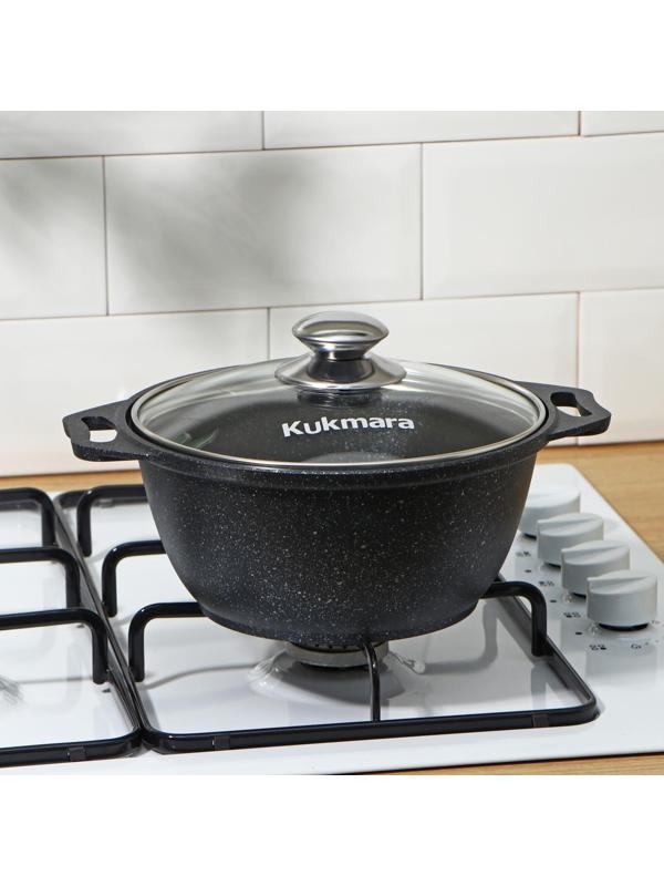 Кастрюля, 2 л, стеклянная крышка, антипригарное покрытие, цвет тёмный мрамор