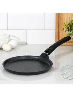 Сковорода блинная, d=22 см, пластиковая ручка, антипригарное покрытие, цвет тёмный мрамор