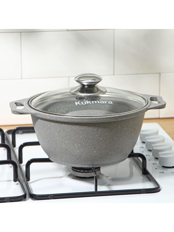 Кастрюля, 2 л, стеклянная крышка, антипригарное покрытие, цвет светлый мрамор