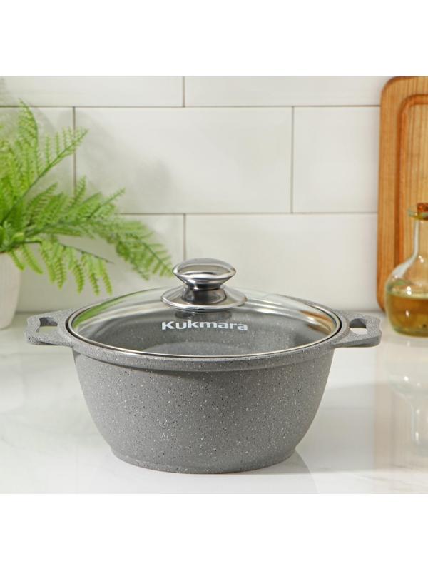 Кастрюля, 2 л, стеклянная крышка, антипригарное покрытие, цвет светлый мрамор