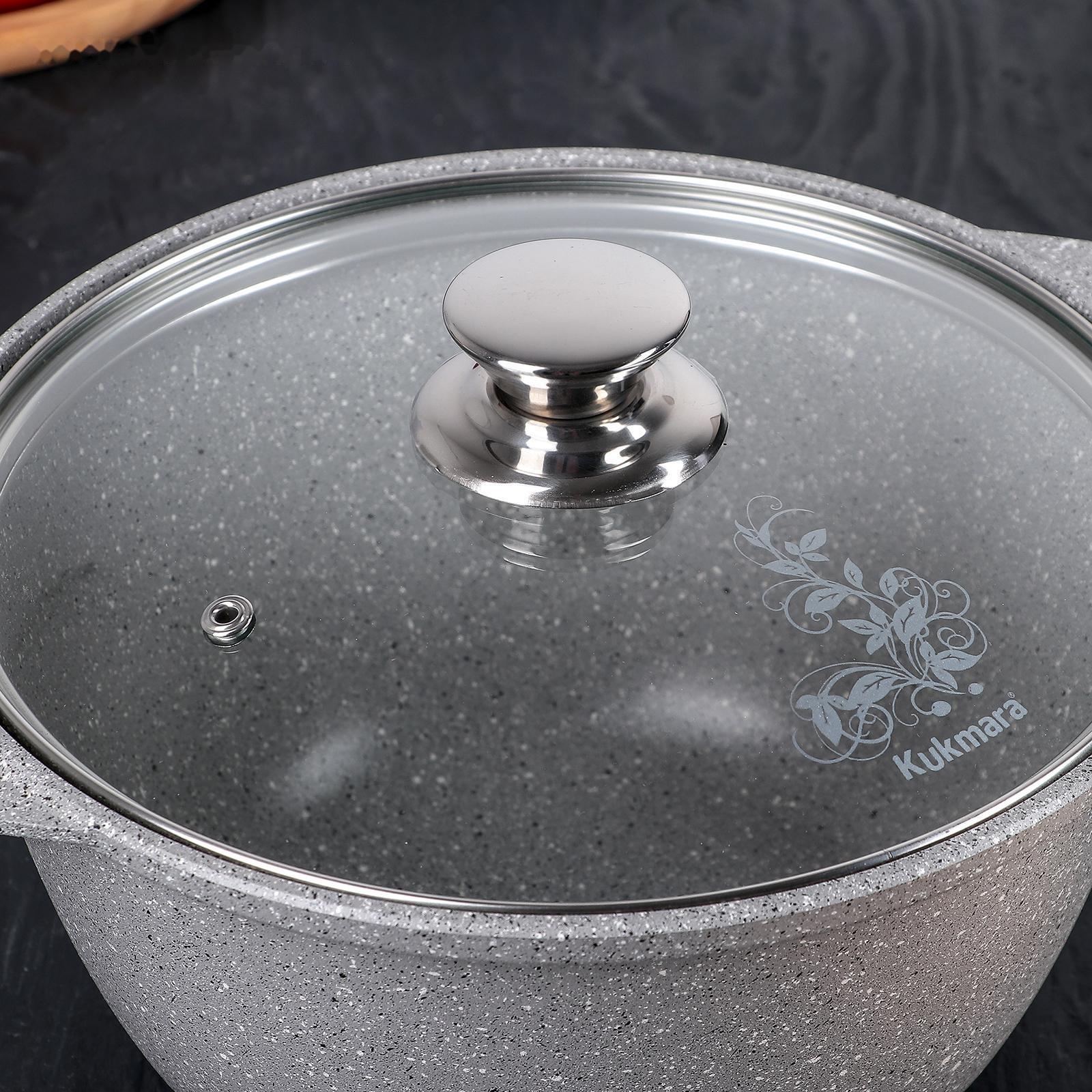 Кастрюля, 3 л, стеклянная крышка, антипригарное покрытие, цвет светлый мрамор