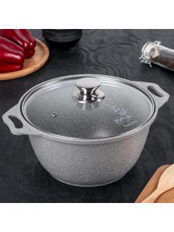 Кастрюля, 3 л, стеклянная крышка, антипригарное покрытие, цвет светлый мрамор