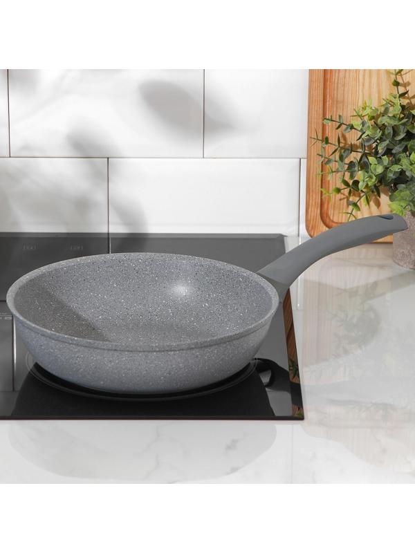 Сковорода, d=24 см, пластиковая ручка, антипригарное покрытие, цвет светлый мрамор