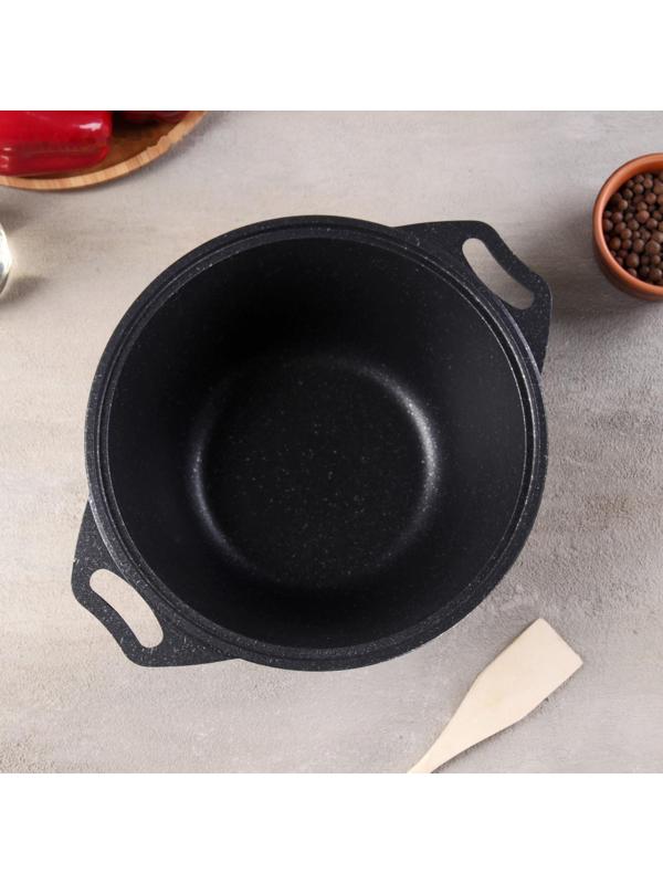 Кастрюля, 3 л, стеклянная крышка, антипригарное покрытие, цвет тёмный мрамор