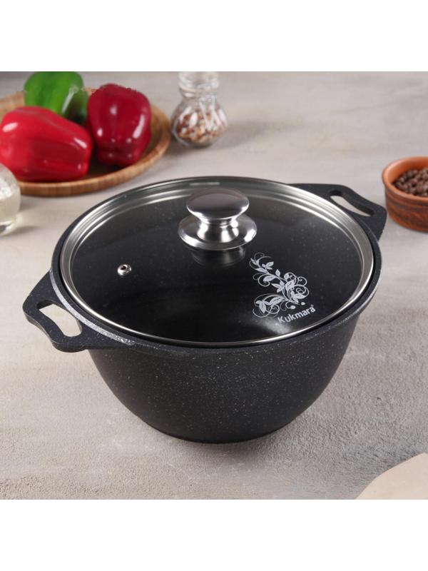 Кастрюля, 3 л, стеклянная крышка, антипригарное покрытие, цвет тёмный мрамор