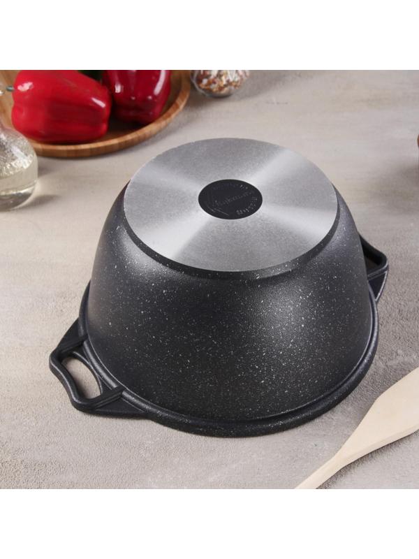 Кастрюля, 3 л, стеклянная крышка, антипригарное покрытие, цвет тёмный мрамор