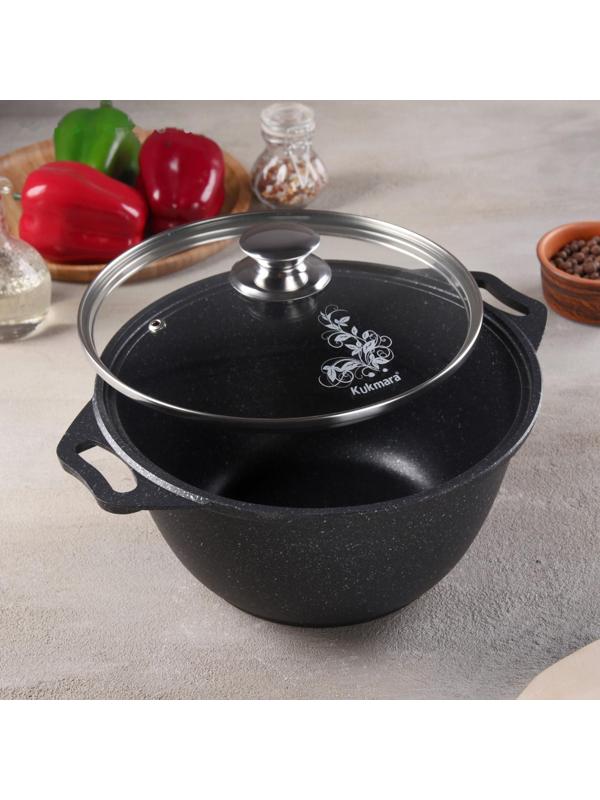 Кастрюля, 3 л, стеклянная крышка, антипригарное покрытие, цвет тёмный мрамор