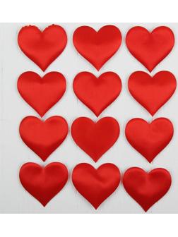 Сердечки декоративные, набор 12 шт., размер 1 шт: 6,5×5 см, цвет красный