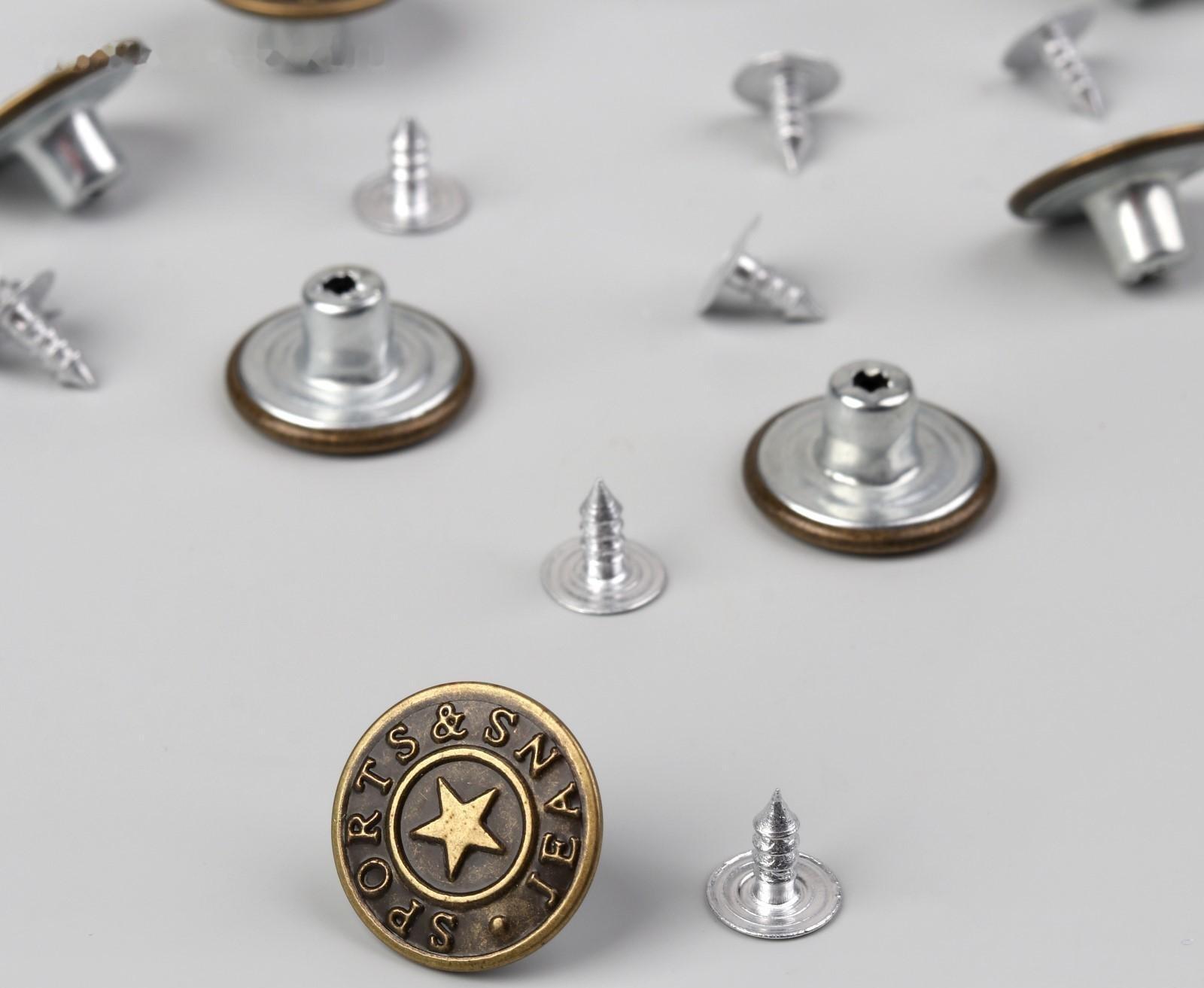 Набор джинсовых пуговиц, 17 мм, 100 шт, цвет бронзовый