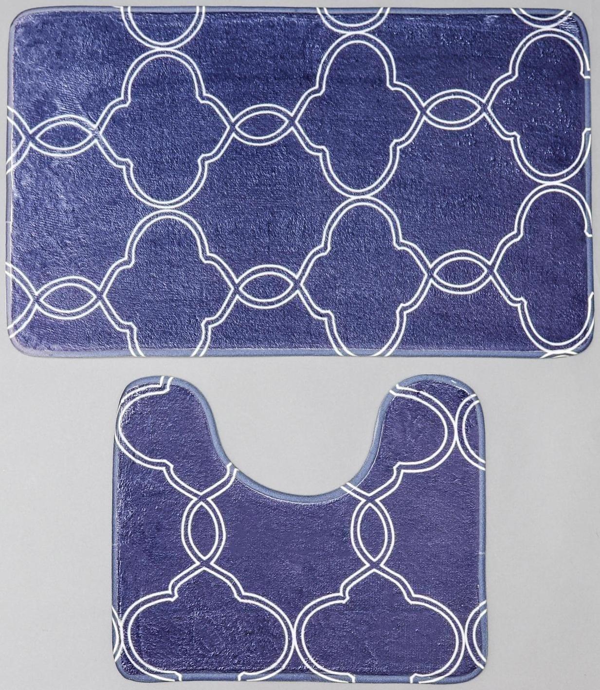 Набор ковриков для ванной и туалета Доляна «Виньер», 2 шт: 44×50, 50×80 см, цвет синий