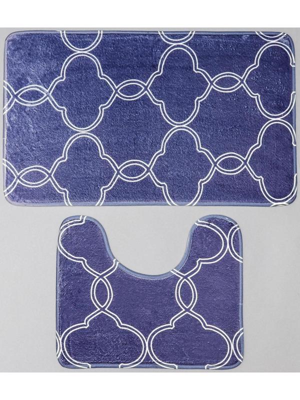 Набор ковриков для ванной и туалета Доляна «Виньер», 2 шт: 44×50, 50×80 см, цвет синий