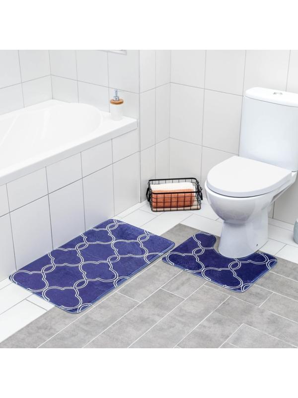 Набор ковриков для ванной и туалета Доляна «Виньер», 2 шт: 44×50, 50×80 см, цвет синий
