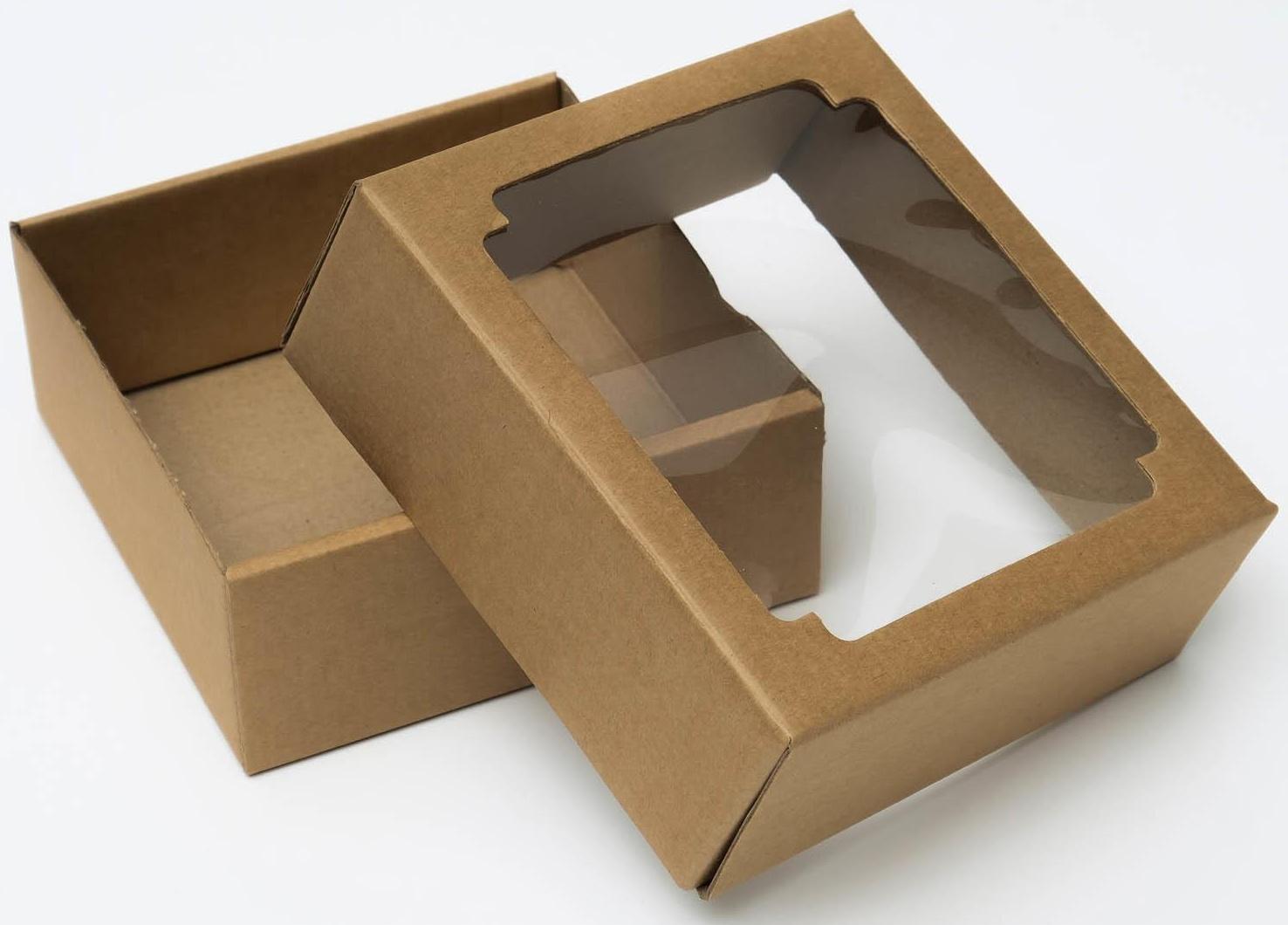 Коробка сборная без печати крышка-дно бурая с окном 14,5 х 14,5 х 6 см