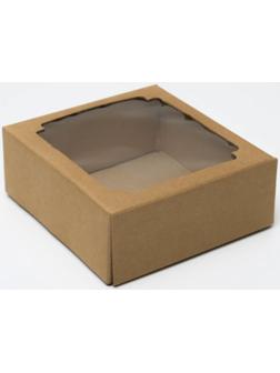 Коробка сборная без печати крышка-дно бурая с окном 14,5 х 14,5 х 6 см