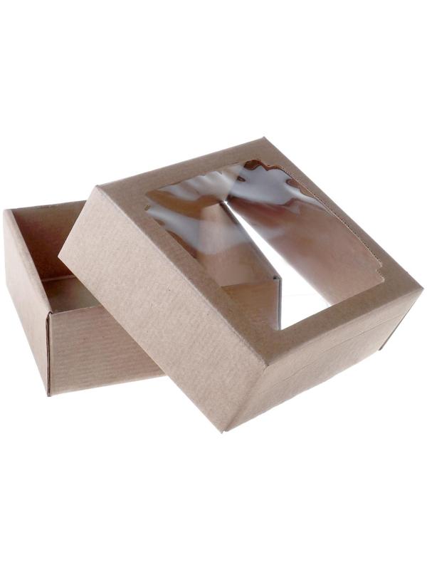 Коробка сборная без печати крышка-дно бурая с окном 14,5 х 14,5 х 6 см