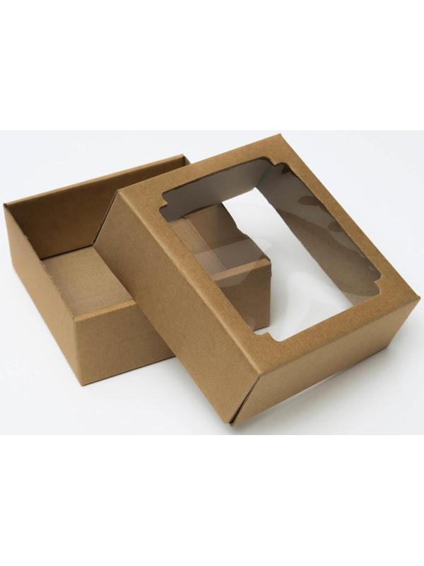 Коробка сборная без печати крышка-дно бурая с окном 14,5 х 14,5 х 6 см